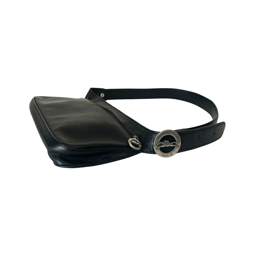Longchamp Le Foulonné Black Leather Belt Bag France Vintage Y2K Logo Medallion